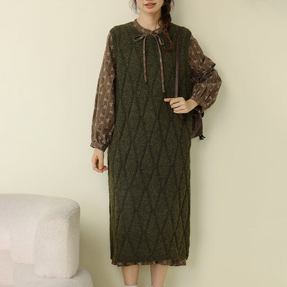 Artistic Diamond Pattern Hand-Crocheted Knit Dress Vest for Women