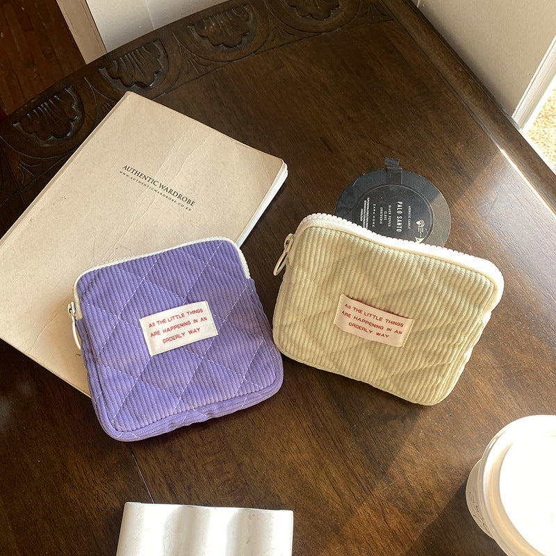 Mini Cute Makeup Bag - Trendy Corduroy Coin Purse