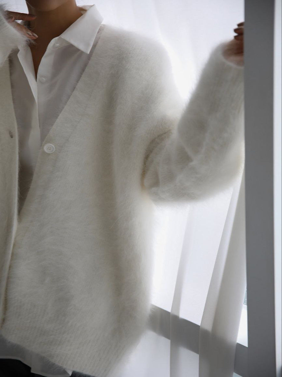 V-Neck Loose Mohair Sweater Cardigan