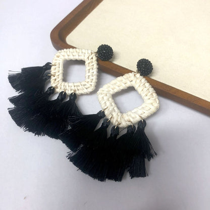 New Vintage Rattan Tassel Earrings Earrings Bohemian Handmade Raffia Earrings