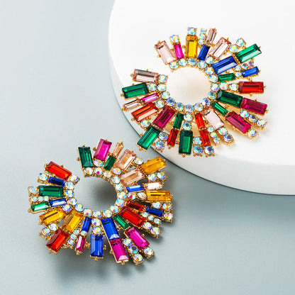 Colorful Water Drop Earrings Alloy Inlaid Crystal Floral Design