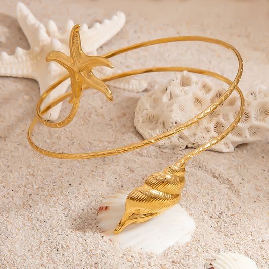 Starfish Shell Decorated Stainless Steel Bracelet for Women
