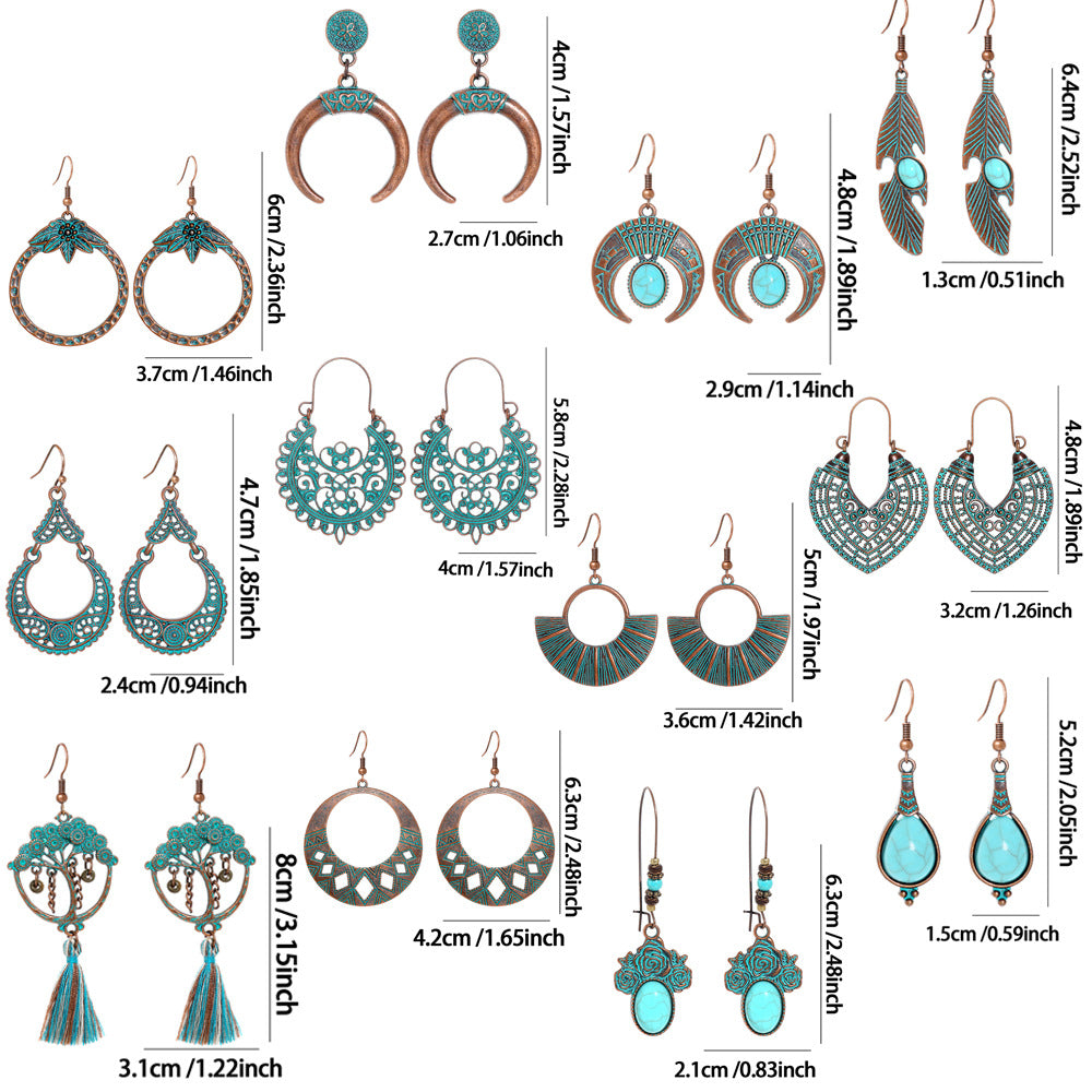 Trendy Geometric Alloy Earrings Set Vintage Bohemian Style