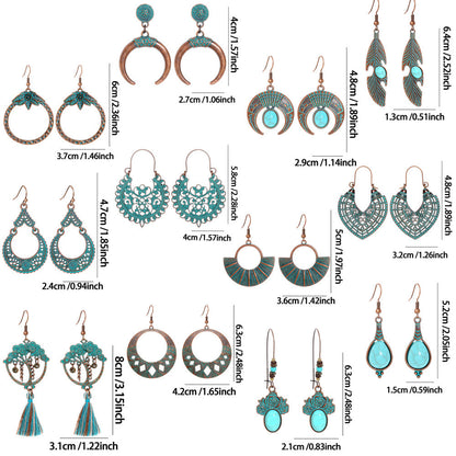 Trendy Geometric Alloy Earrings Set Vintage Bohemian Style