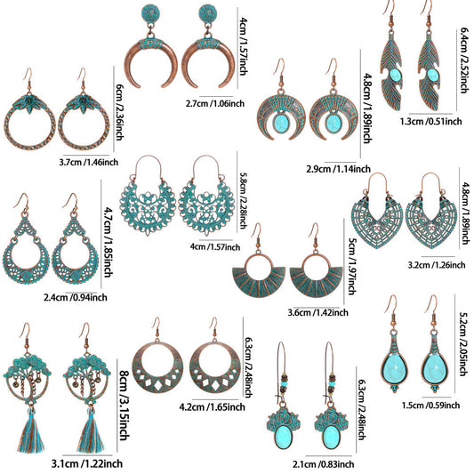 Trendy Geometric Alloy Earrings Set Vintage Bohemian Style