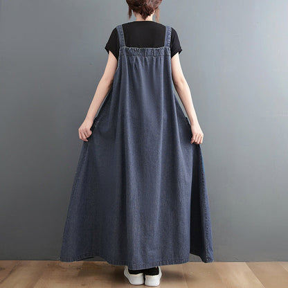 Spring/Summer New Loose Slim Denim Slim Strap Long Dress Large Swing Dress
