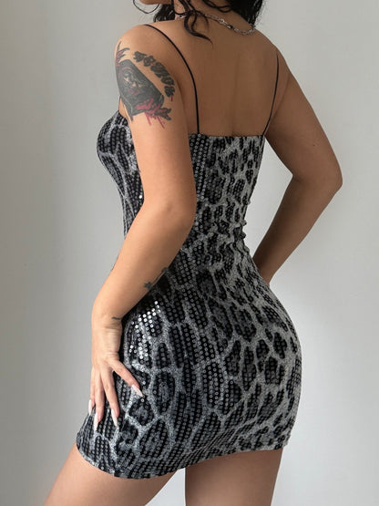 Women's Trendy Leopard Print Sheath Dress with Sequins
