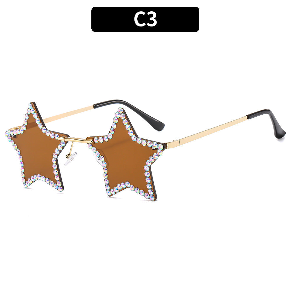 Fashionable Star-Shaped Rimless Sunglasses with Rhinestones