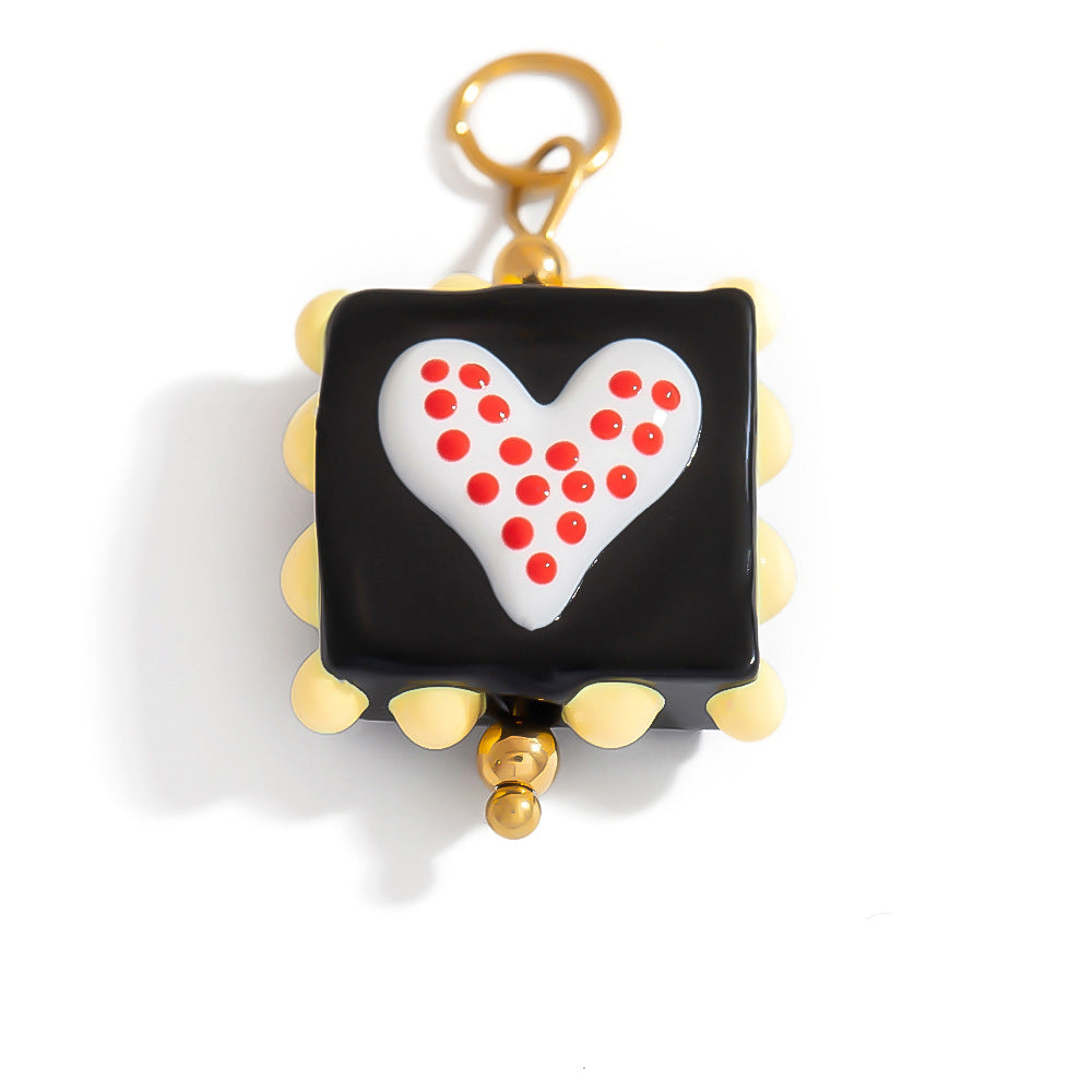 Hand-Painted DIY Jewelry Accessories Summer Dopamine Glass Heart Pendant