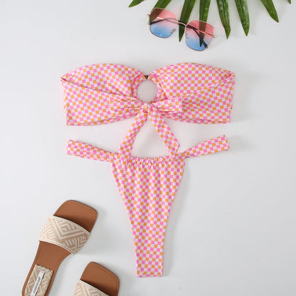 2PCS Flower Print Strapless Sexy Swimwear