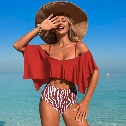 Women'S Striped High-Waisted Bikini Swimsuit With Padding
