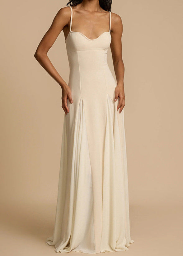 Cream Maxi Dress Lightweight Acetate Spaghetti Strap
