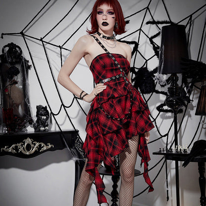 Trendy Plaid Midi Dress Stylish Strapless Dress