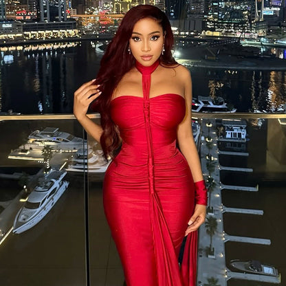 Solid Color Backless Strapless Bodycon Dress Elegant Style