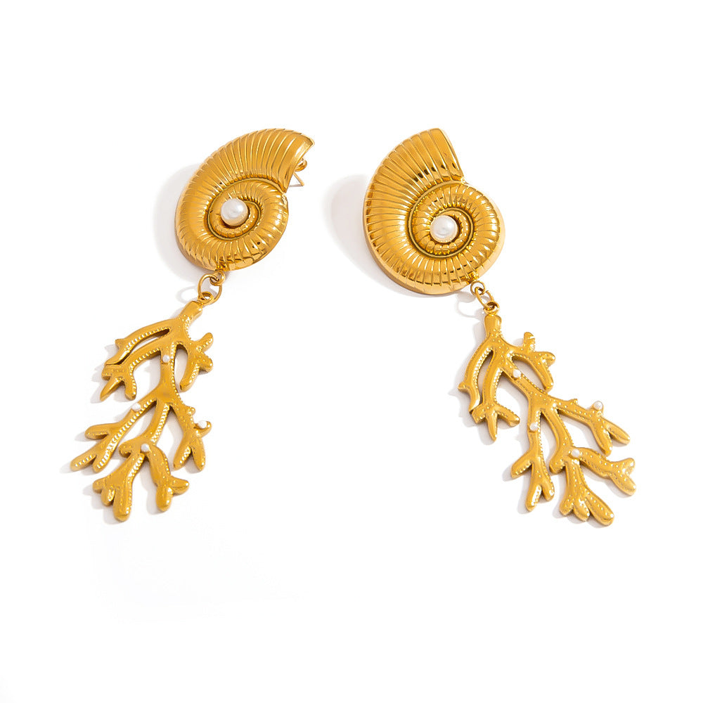 Coral Design Stainless Steel Shell Earrings Stylish Women's Jewelry