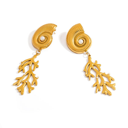 Coral Design Stainless Steel Shell Earrings Stylish Women's Jewelry