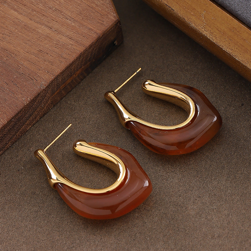 U-Shape Geometric Resin Earrings With 925 Sterling Silver