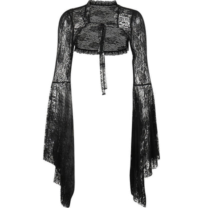 Chic Black Lace Crop Top with Flare Sleeves