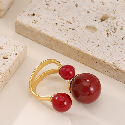 Elegant Adjustable Red Pearl Ring For Women