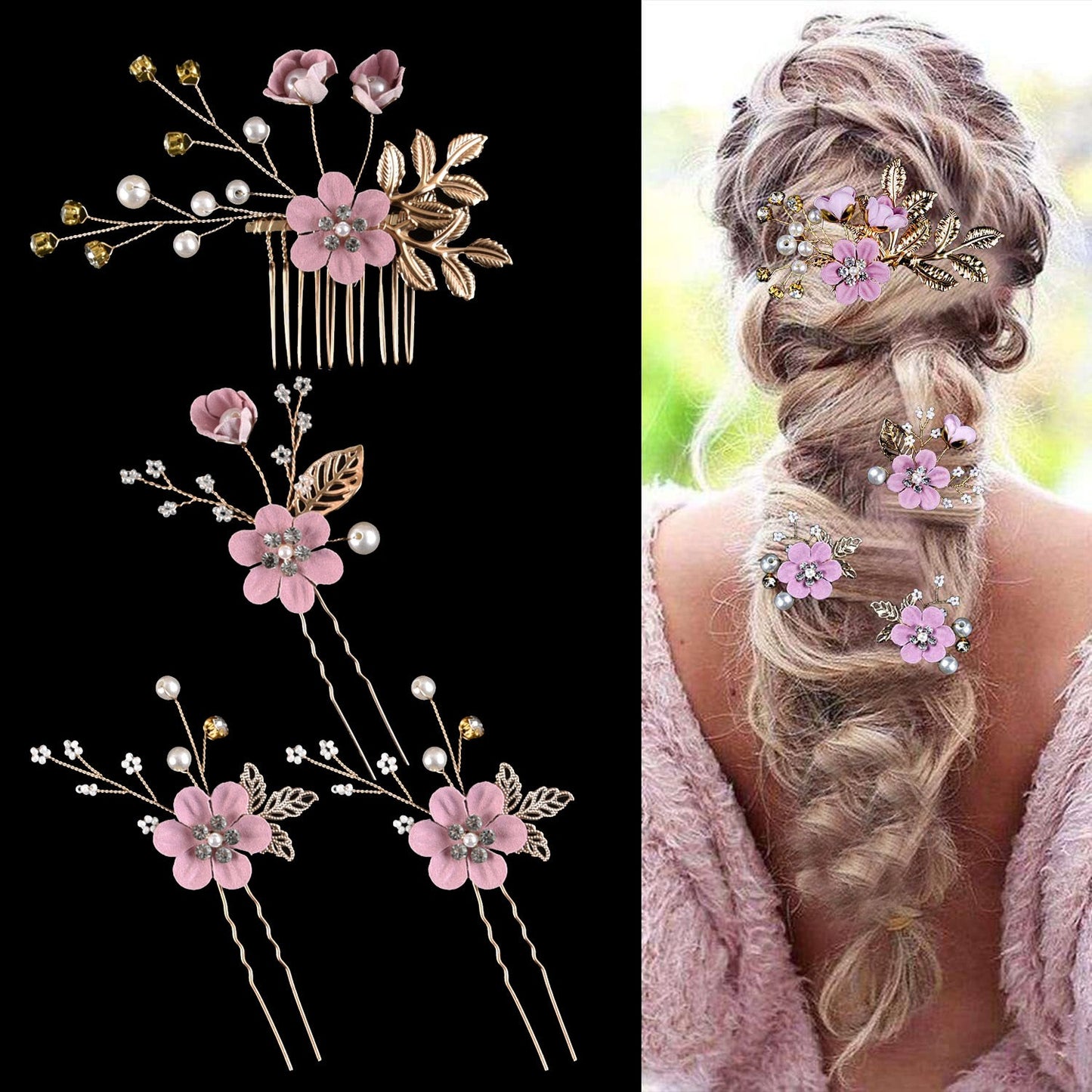 Colorful Floral Bride Wedding Hair Accessories Set
