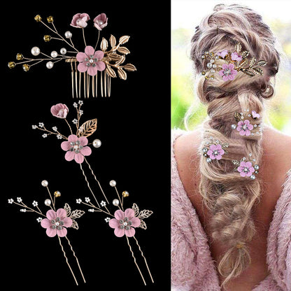 Colorful Floral Bride Wedding Hair Accessories Set