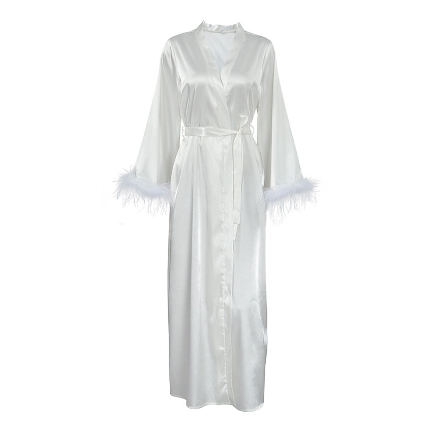 Sexy Feather Waist Tie Homewear Dress