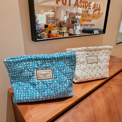 Simple Polka Dot Makeup Bag Canvas Travel Storage Pouch
