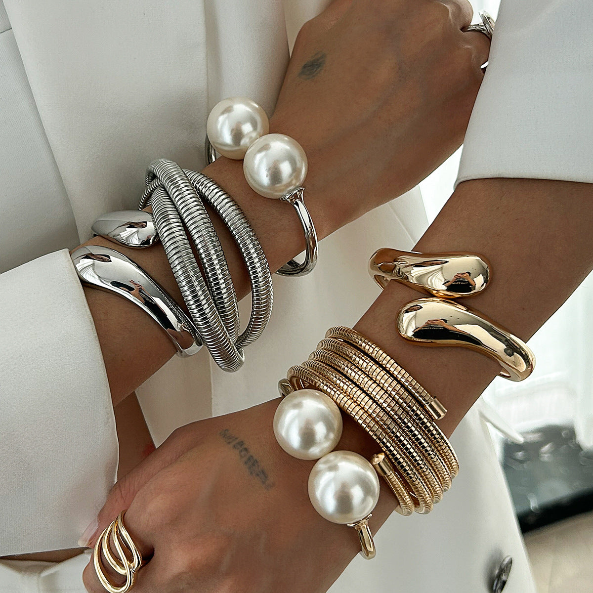 Stackable Geometric Waterdrop Alloy Bracelets Set