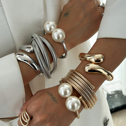 Stackable Geometric Waterdrop Alloy Bracelets Set
