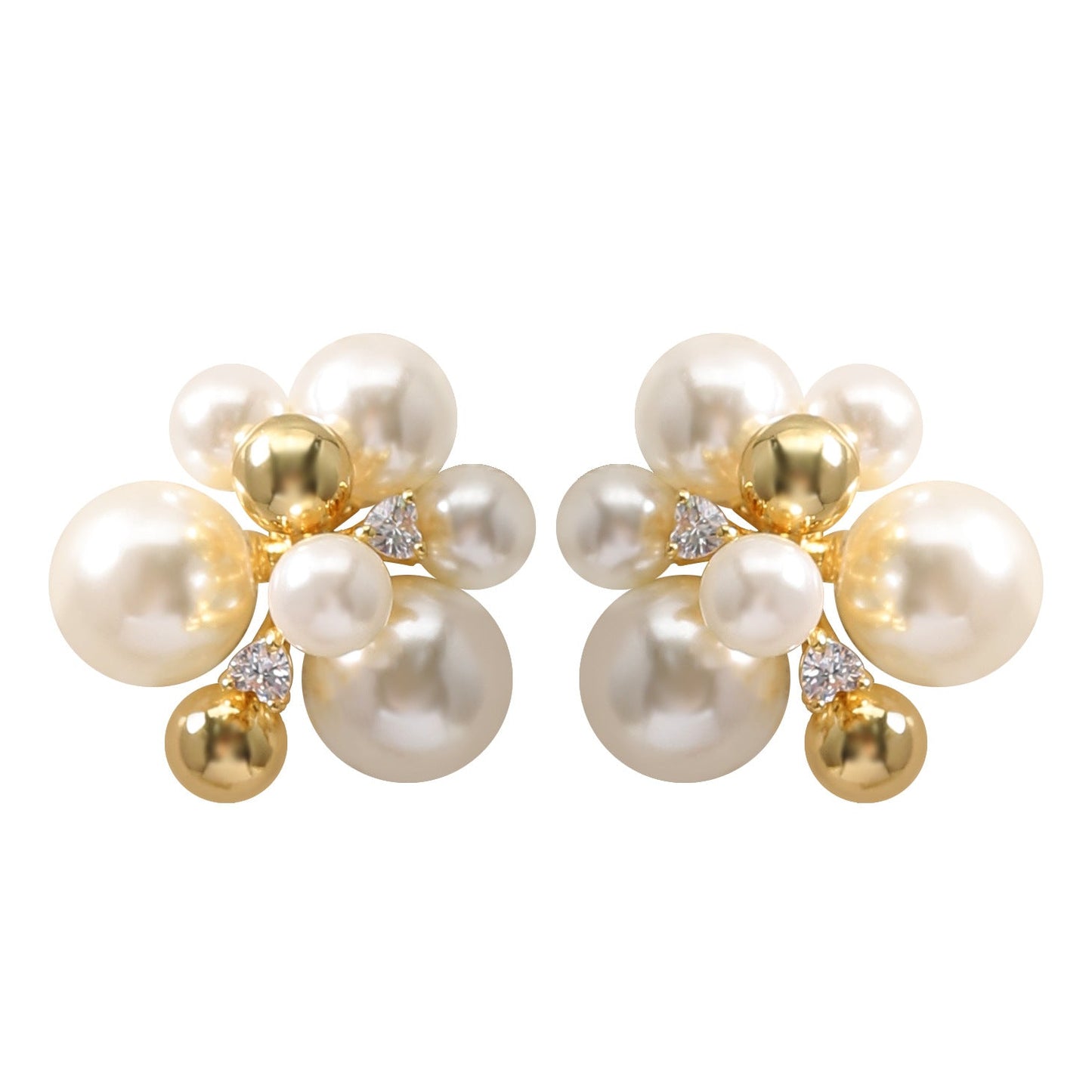 French Elegant Pearl Floral Stud Earrings For Women