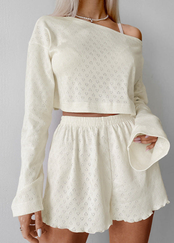 Eyelet Knit Lounge Set Soft Stretch Fabric