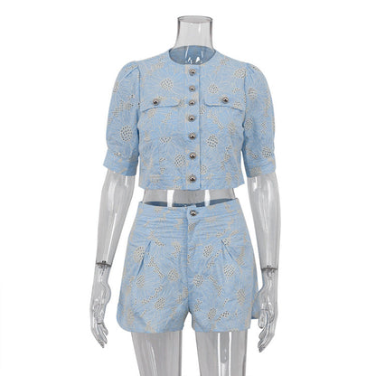 French Embroidered Two-Piece Casual Outfit