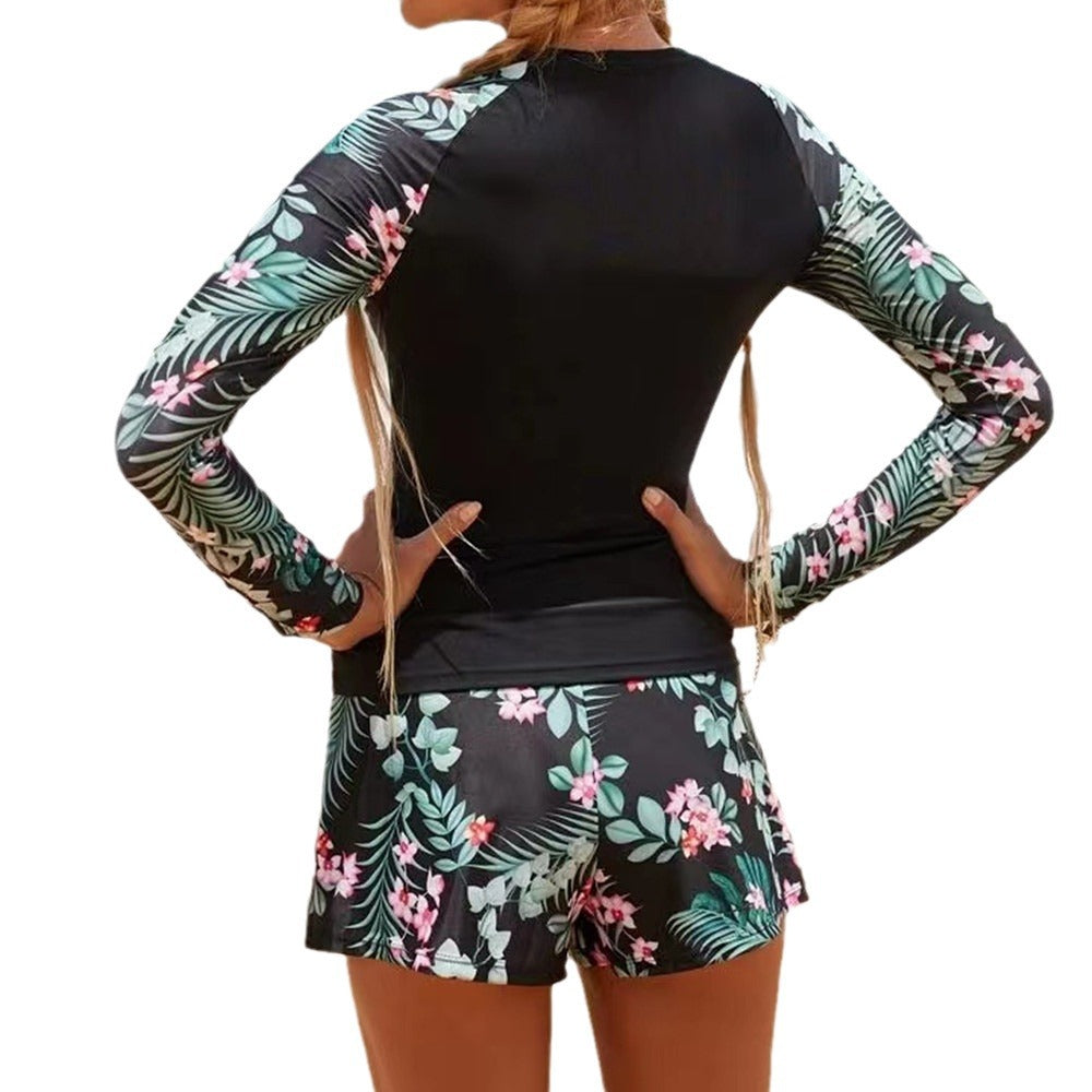 New Swimwear Long Sleeved Digital Printed Conservative Women'S Split Bikini Swimwear