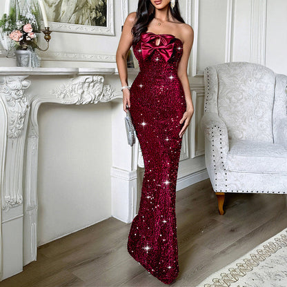 Elegant Strapless Long Dress with Sequins