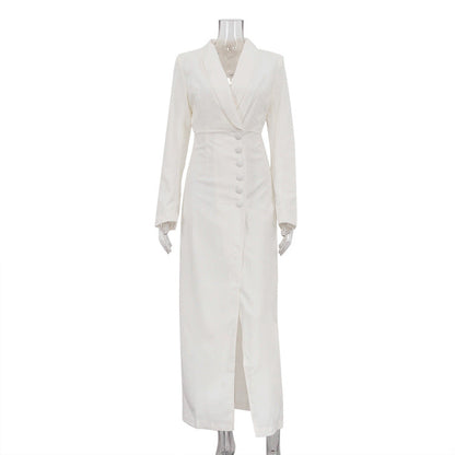 Elegant V-Neck Long Sleeve Midi Dress with High Waist