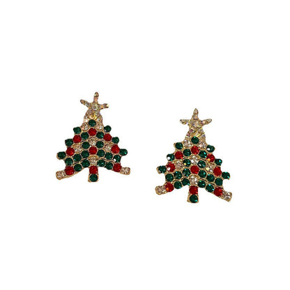 Colorful Rhinestone Christmas Tree Tassel Dangle Earrings