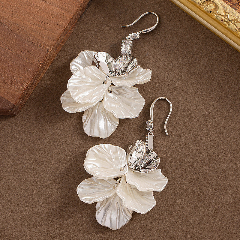 Elegant Floral Petal Earrings With Zirconia
