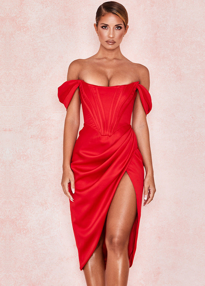 Off Shoulder Corset Dress In Structured Fabric