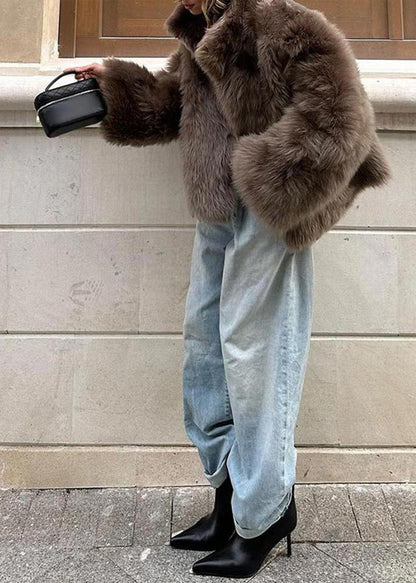 Faux Fur Coat Brown Oversized Plush Style