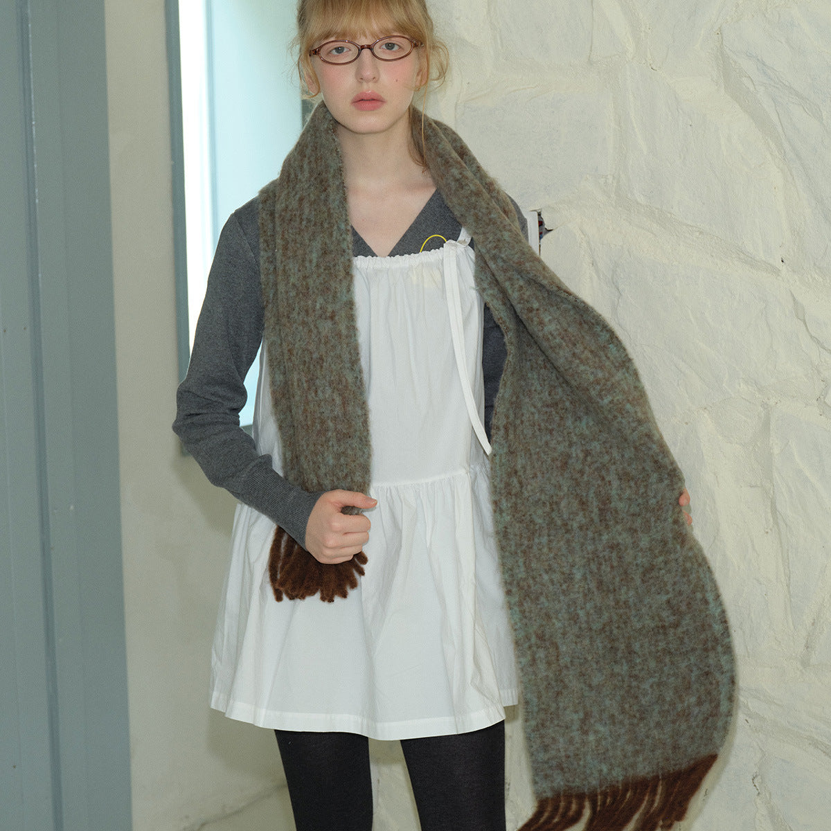 Fringe Alpaca Blend Scarf Stylish Warm Wrap