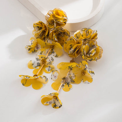 Chic Floral Chiffon Earrings Lightweight Vacation Style
