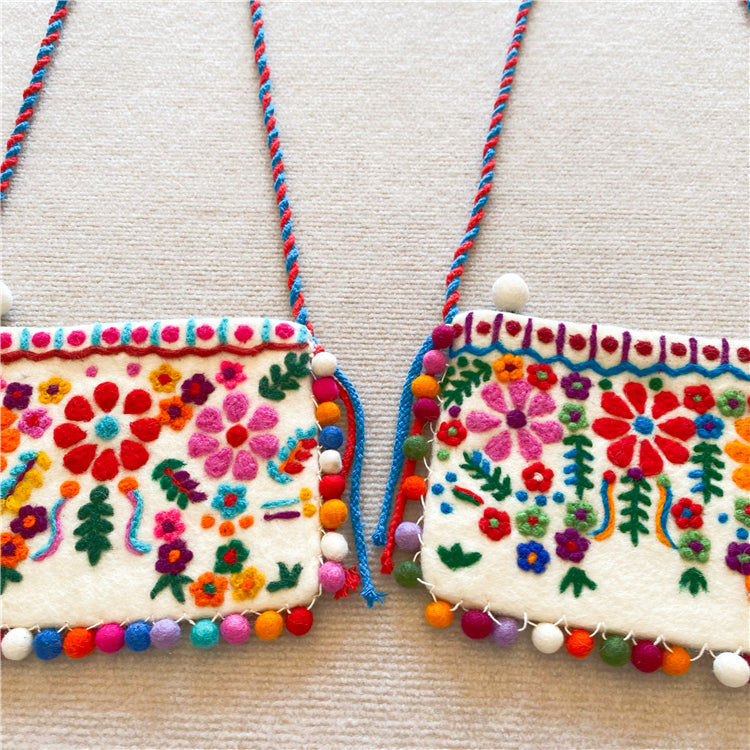 Nepal Handmade Wool Felt Floret Shoulder Bag Messenger Bag Mori Female Mobile Phone Bag