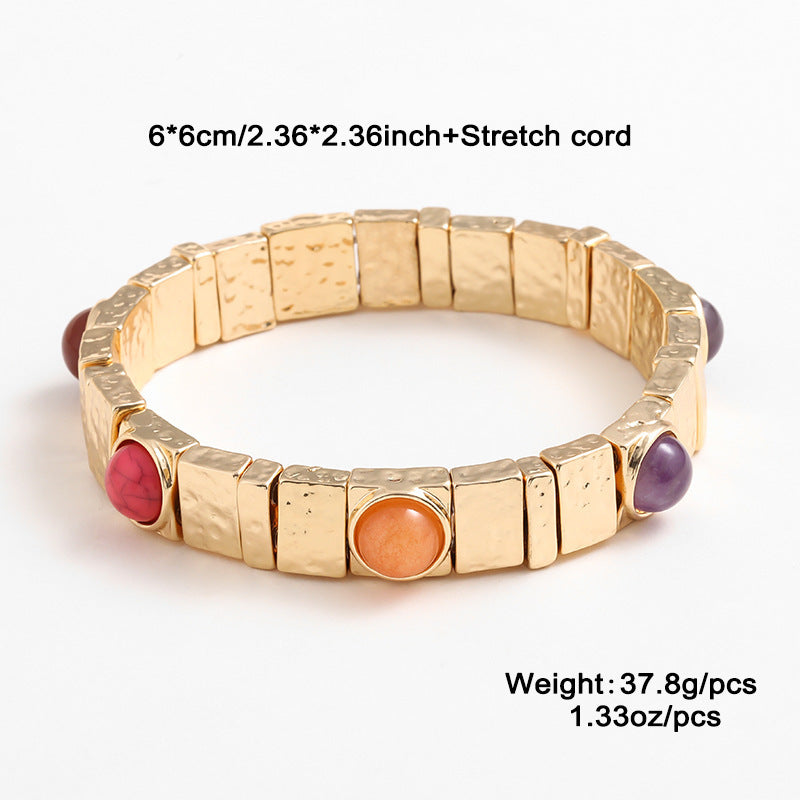 Boho Tiger Eye Stones Gold Cuff Bracelet