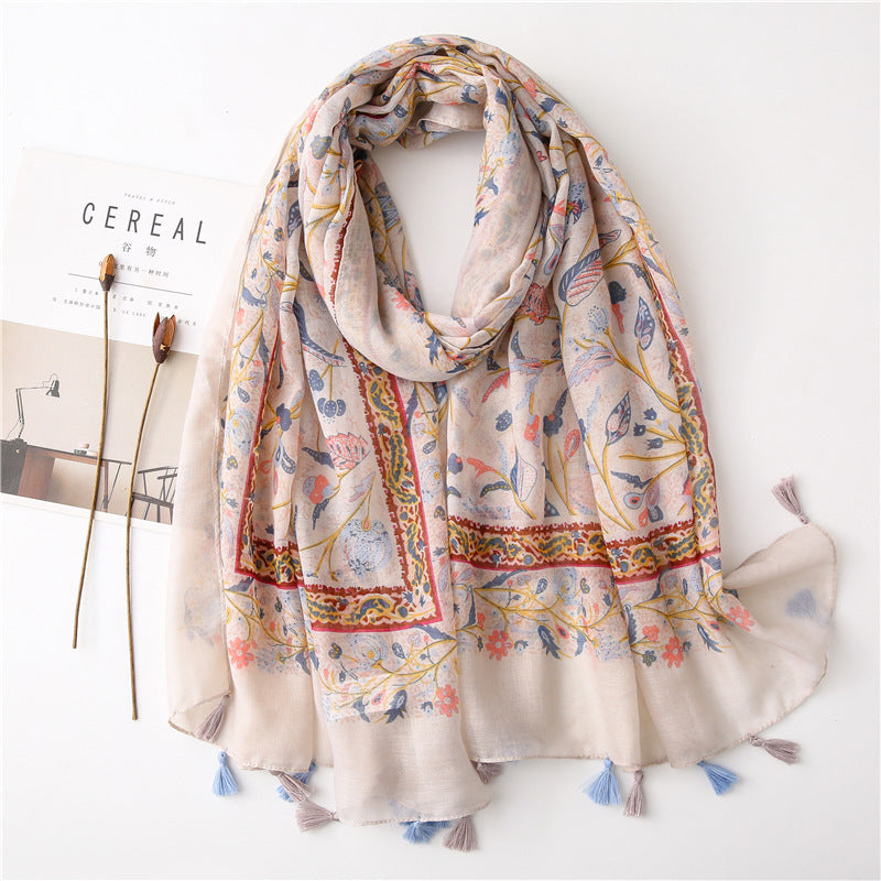 Japanese Literary And Artistic Fresh Cotton And Linen Scarf Retro Patchwork Bohemian Cashew Print Silk Scarf Beautiful Sunscreen Scarf
