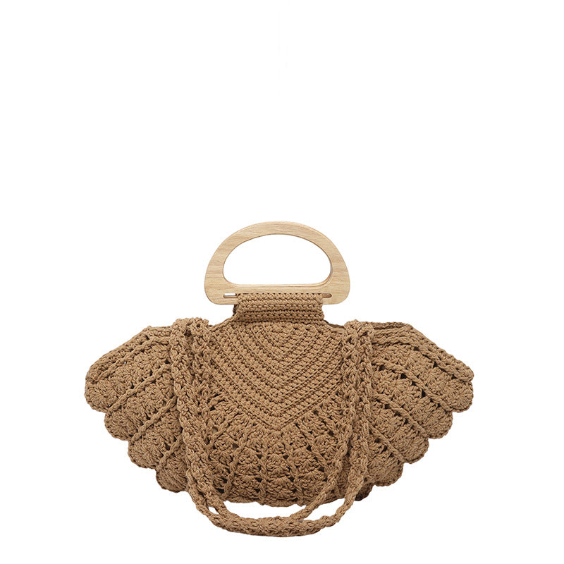 Trendy Handwoven Shell Bag with Crochet Detailing