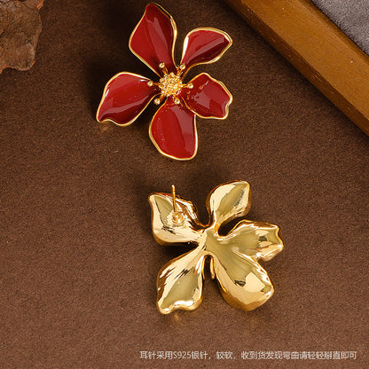 Floral Drop Earrings For Women Silver Studs Elegant Design
