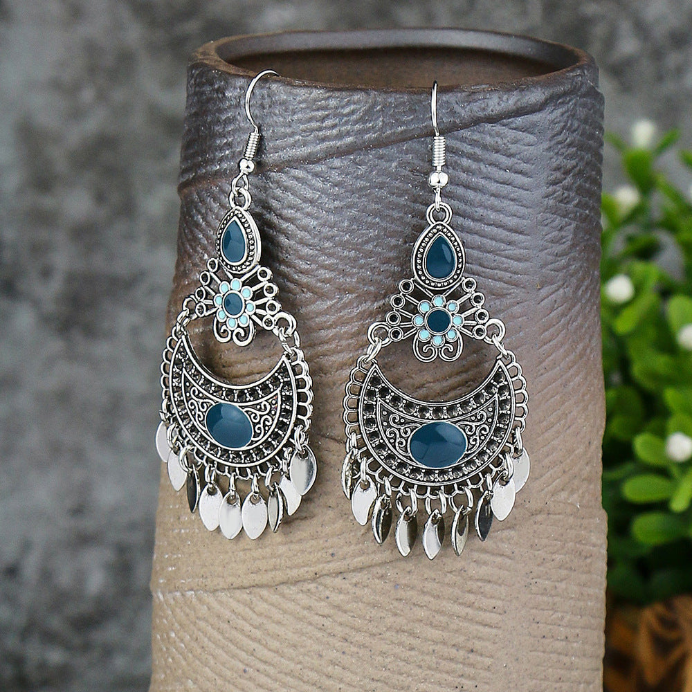 Bohemian Leaf Tassel Earrings Vintage Alloy Jewelry
