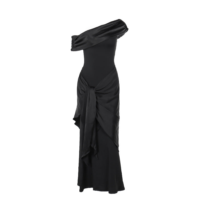 Off-Shoulder Bodycon Dress Elegant Long Black Gown