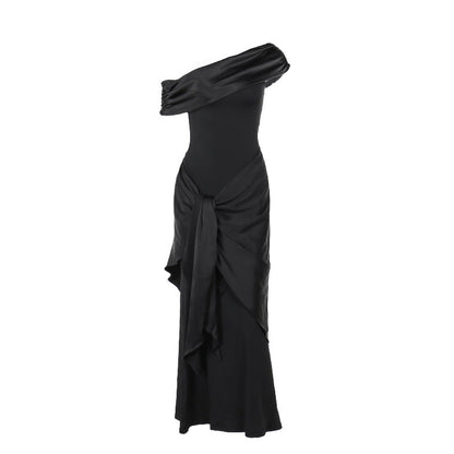 Off-Shoulder Bodycon Dress Elegant Long Black Gown