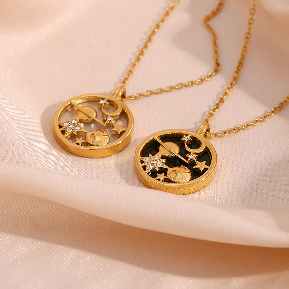 2+ Moon Star Shell Round Pendant Necklaces
